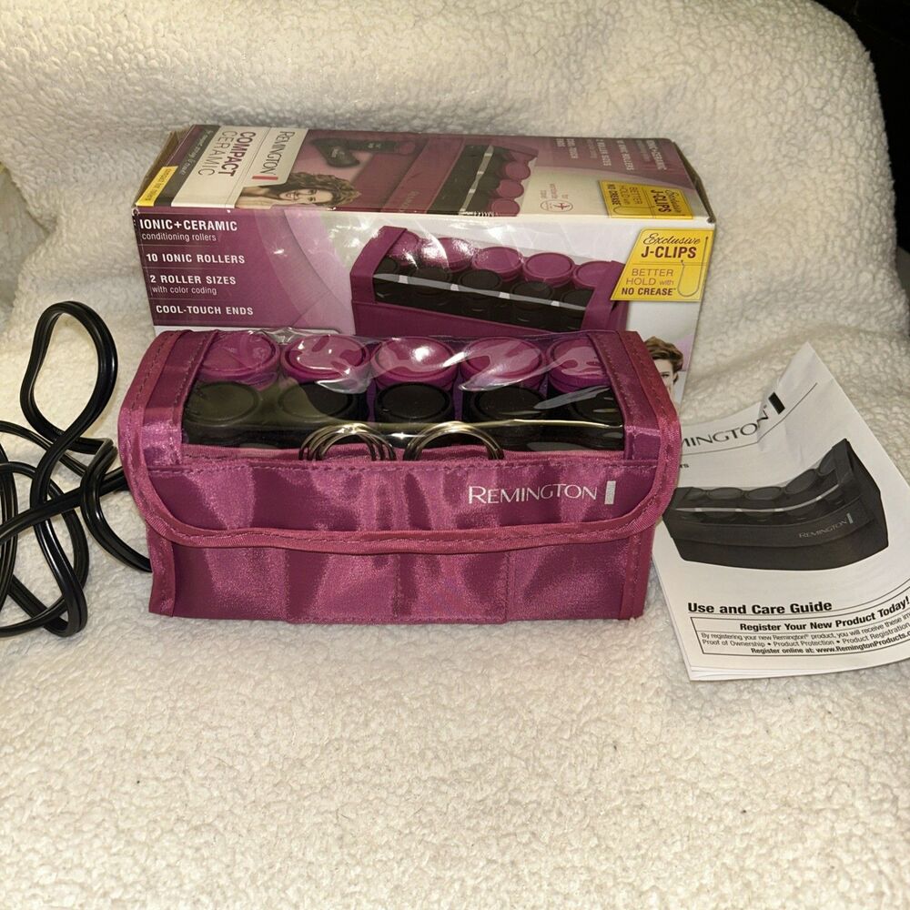 Remington Compact Ceramic Hot‎ Rollers 10 Ionic Rollers J-Clips Travel Case